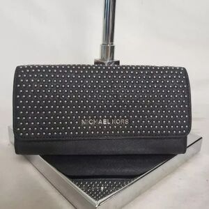 Michael Kors Womens Black Silver Polka Dots Snap Bi-Fold Wallet AUTHENTIC